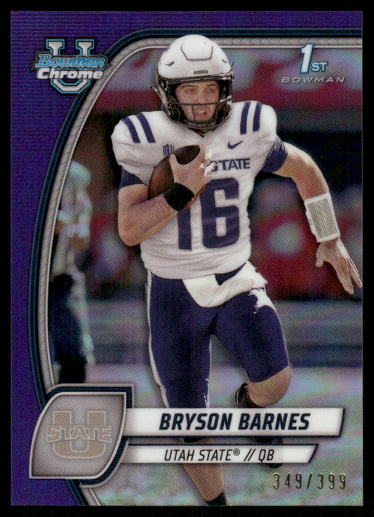 A357 BRYSON BARNES 2024 BOWMAN CHROME UNIVERSITY 1ST PURPLE REFRACTOR 349/399 #29 UTAH STATE