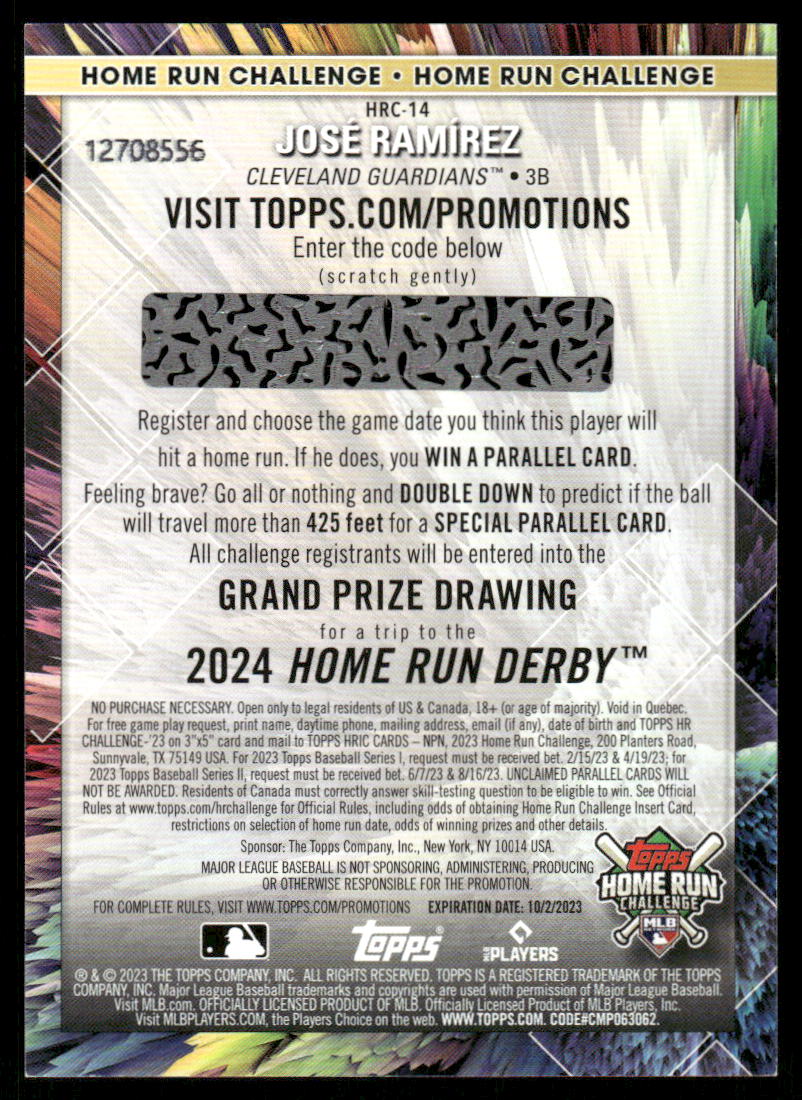 A369 JOSE RAMIREZ 2023 TOPPS HOME RUN CHALLENGE UNSCRATCHED GUARDIANS