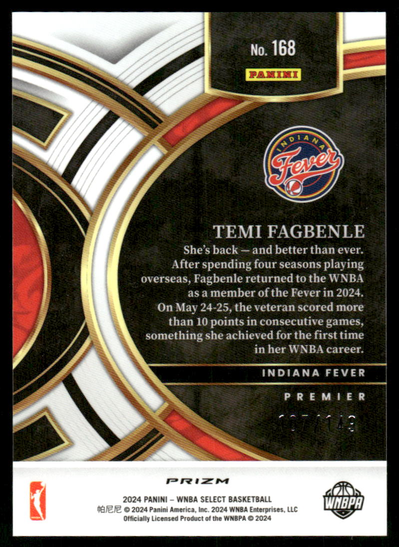 A344 TEMI FAGBENLE 2024 SELECT WNBA PURPLE PRIZM PREMIER 107/149 #168 FEVER