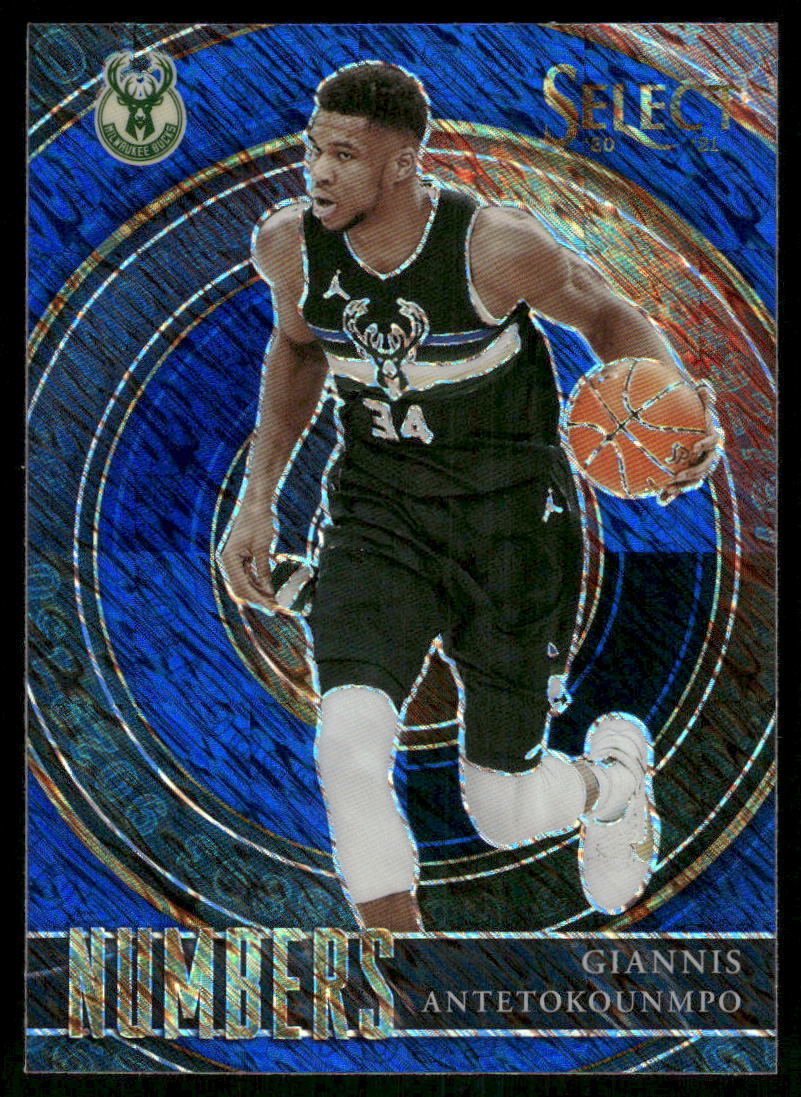 5A42 GIANNIS ANTETOKOUNMPO 2020-21 SELECT NUMBERS BLUE SHIMMER REFRACTOR BUCKS