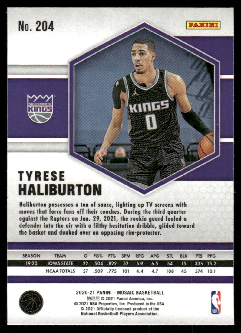 A382 TYRESE HALIBURTON RC 2020-21 MOSAIC #204 PACERS ROOKIE