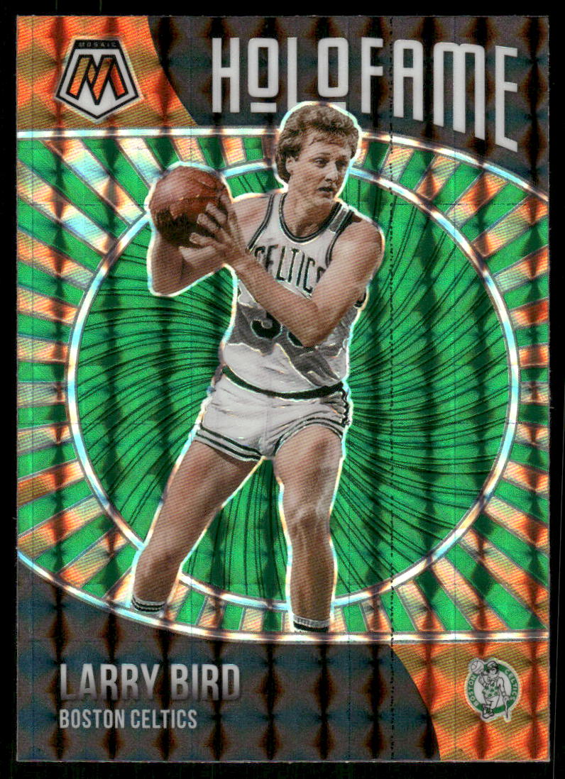 A389 LARRY BIRD 2020-21 MOSAIC GREEN ORANGE REFRACTOR HOLOFAME #4 CELTICS