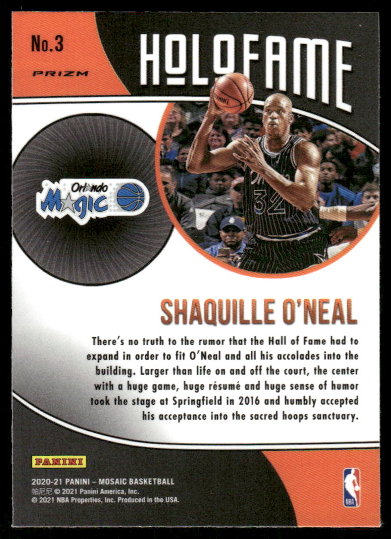 A392 SHAQUILLE O'NEAL 2020-21 MOSAIC GREEN ORANGE HOLOFAME PRIZM #3 MAGIC