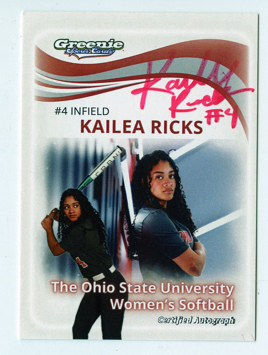 KAI RICKS Certified Autograph Trading Card 2025 Greenie Sports Cards NIL Trading Card