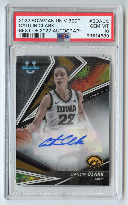 WNBA34 CAITLIN CLARK 2022 BOWMAN UNIVERSTIY BEST OF 2022 PSA 10 IOWA