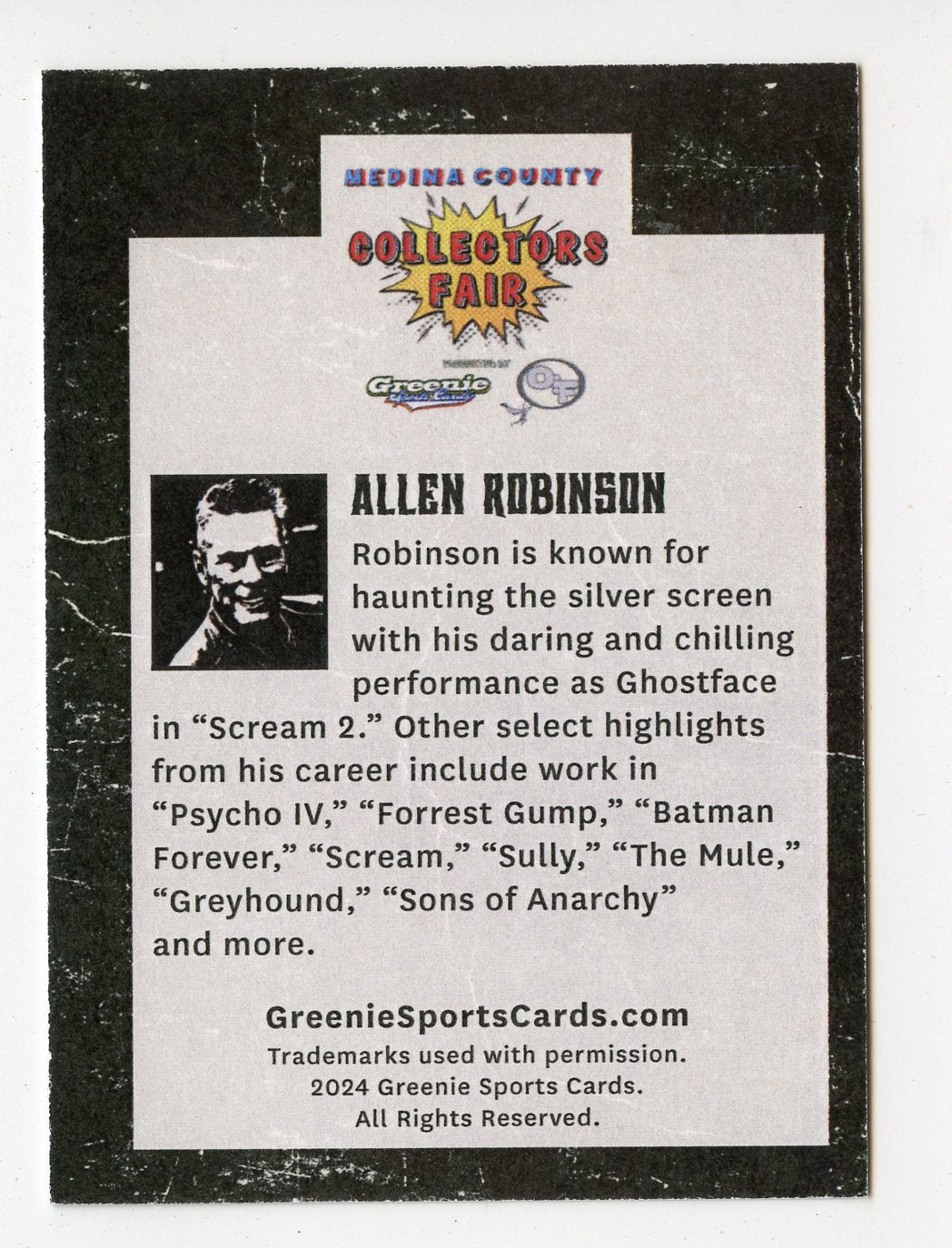 ALLEN ROBINSON AUTOGRAPH 2024 GREENIE SPORTS CARDS NIL GHOSTFACE STUNTMAN 5/30