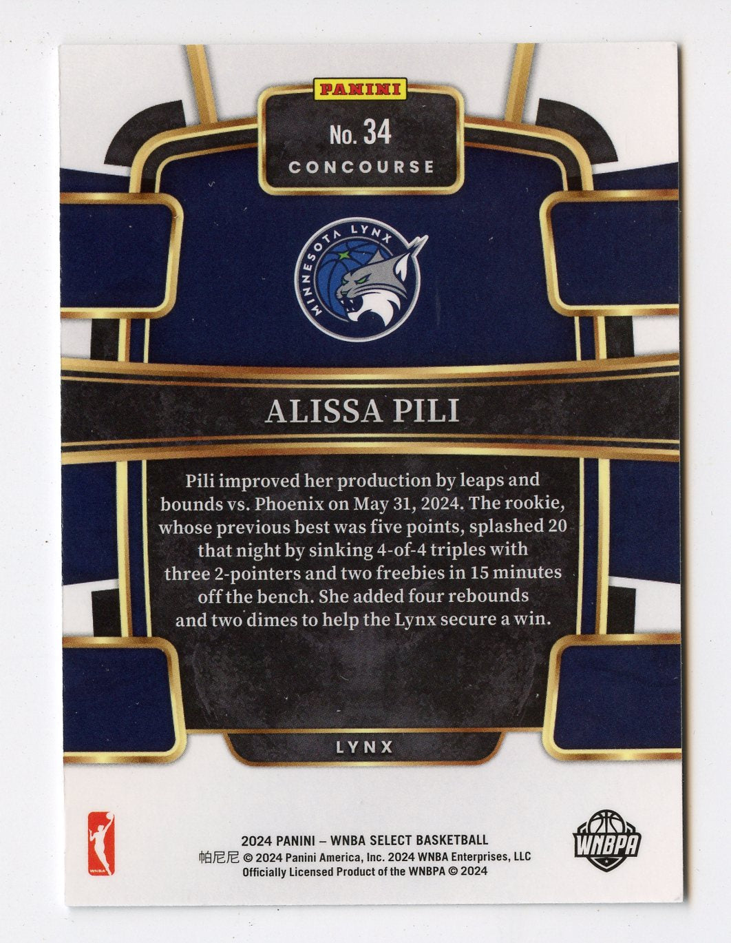 A335 ALISSA PILI RC 2024 SELECT WNBA CONCOURSE #34 LYNX