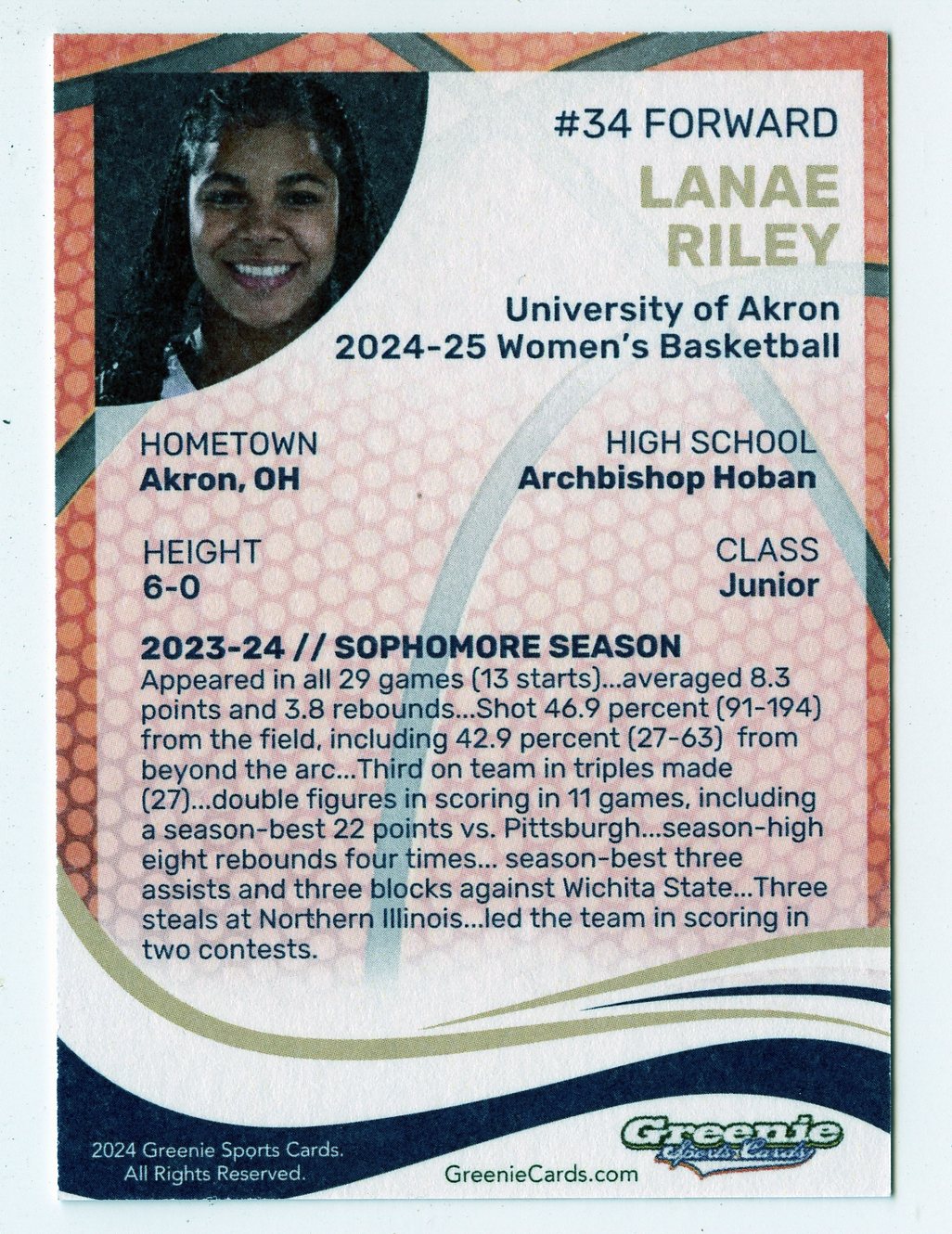 LANAE RILEY Certified Autograph Trading Card 2024 Greenie Sports Cards NIL Trading Card