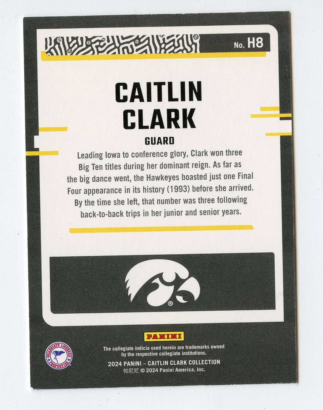 A339 CAITLIN CLARK 2024 PANINI CAITLIN CLARK COLLECTION H8 IOWA