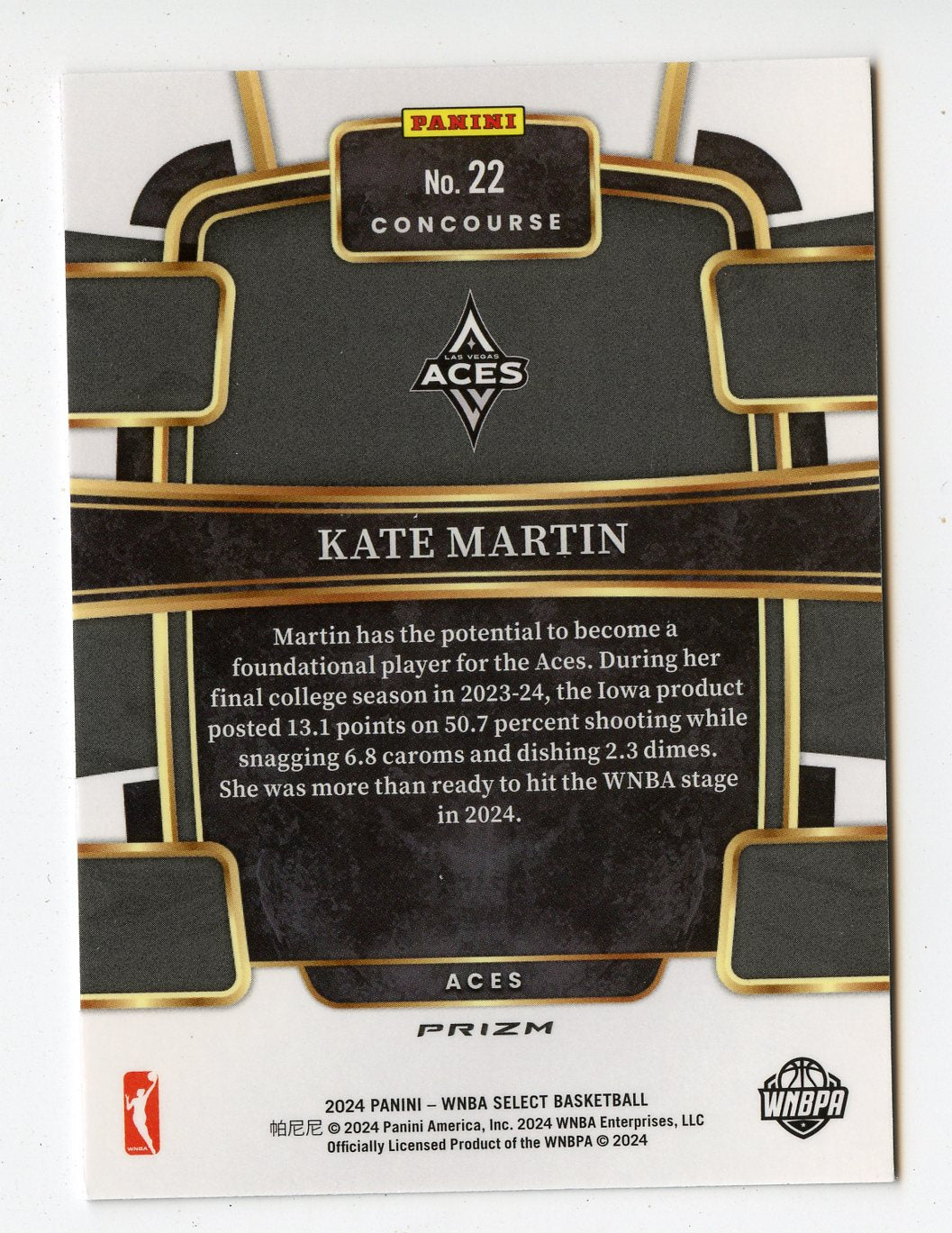 WNBA14 KATE MARTIN RC 2024 SELECT RED ICE REFRACTOR #22 ACES B