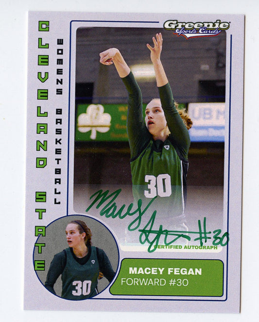 MACEY FEGAN Certified Autograph Trading Card 2025-26 Greenie Sports Cards NIL Trading Card