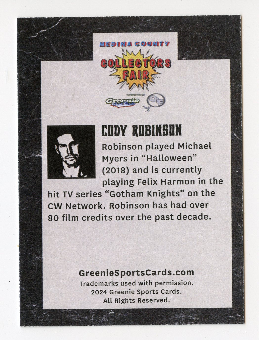 CODY ROBINSON AUTOGRAPH 2024 GREENIE SPORTS CARDS NIL MICHAEL MYERS STUNTMAN 5/30