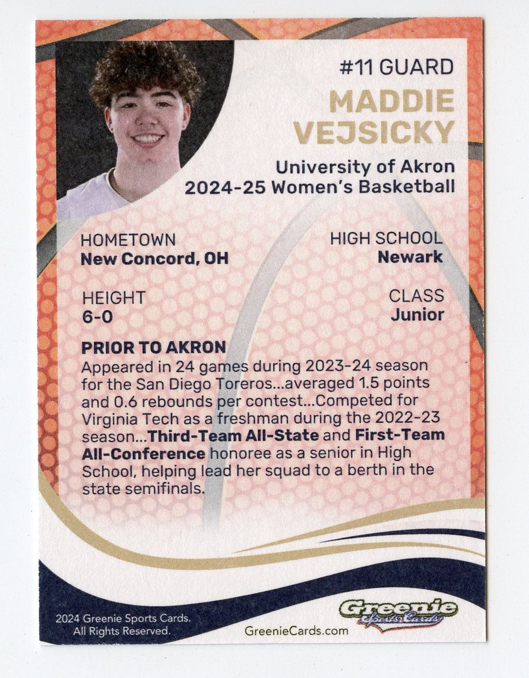 MADDIE VEJSICKY Certified Autograph Trading Card 2024 Greenie Sports Cards NIL Trading Card