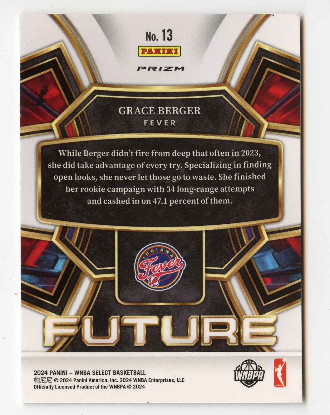 A317 GRACE BERGER 2024 SELECT FUTURE SILVER REFRACTOR #13 FEVER