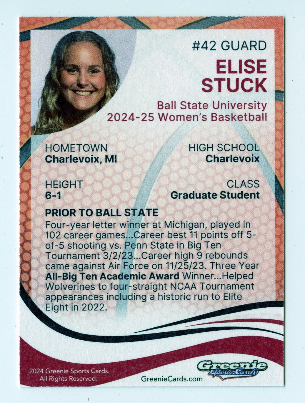 ELISE STUCK Certified Autograph Trading Card 2024 Greenie Sports Cards NIL Trading Card