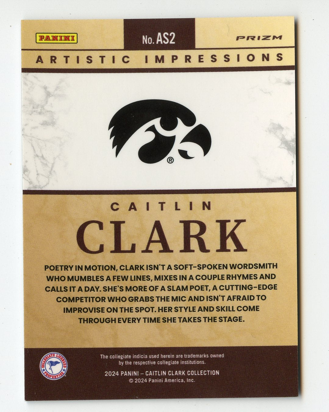 WNBA31 CAITLIN CLARK 2024 PANINI COLLECTION ARTISTIC IMPRESSIONS AS2