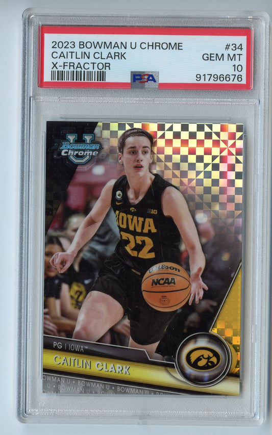 WNBA32 CAITLIN CLARK 2023 BOWMAN CHROME UNIVERSTIY XFRACTOR PSA 10 #34 IOWA