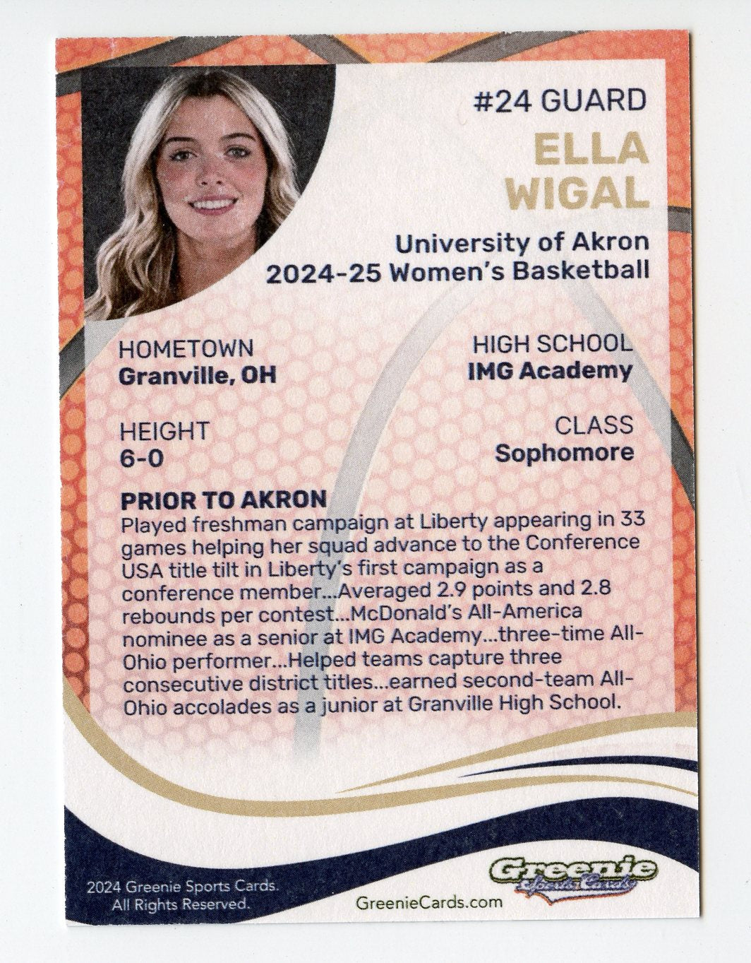 ELLA WIGAL Certified Autograph Trading Card 2024 Greenie Sports Cards NIL Trading Card