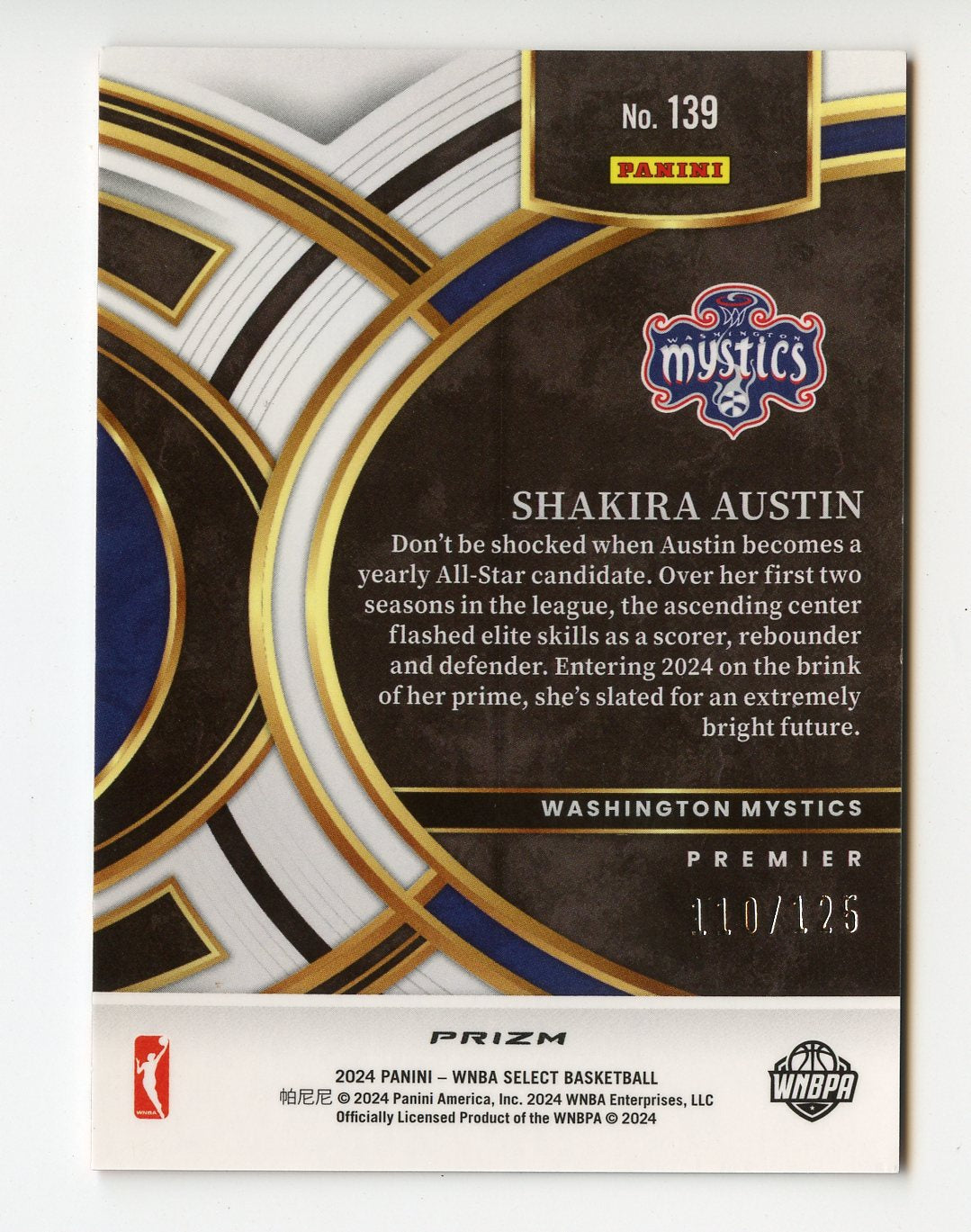 WNBA24 SHAKIRA AUSTIN 2024 SELECT ORANGE REFRACTOR 110/125 #139 MYSTICS