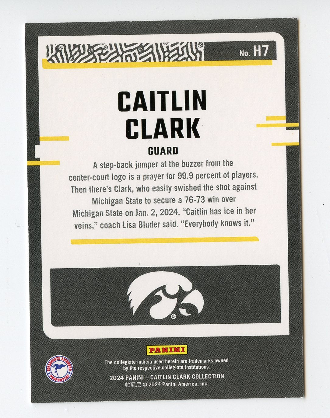 A337 CAITLIN CLARK 2024 PANINI CAITLIN CLARK COLLECTION H7 IOWA