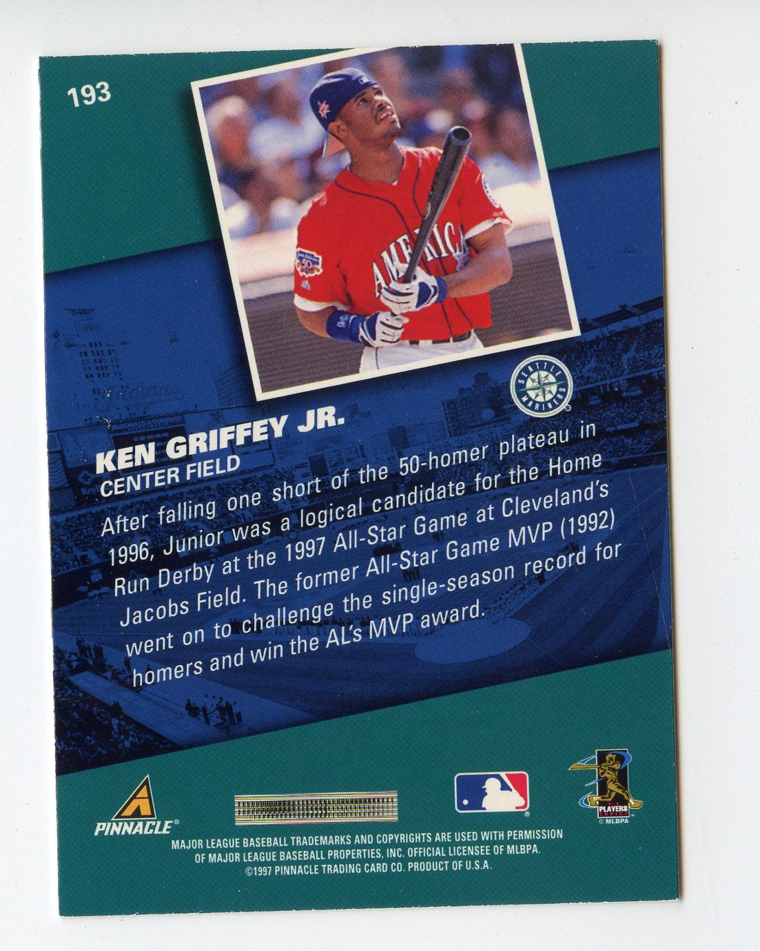 KEN GRIFFEY JR 1997 PINNACLE GOIN' JAKE #193 SEATTLE MARINERS