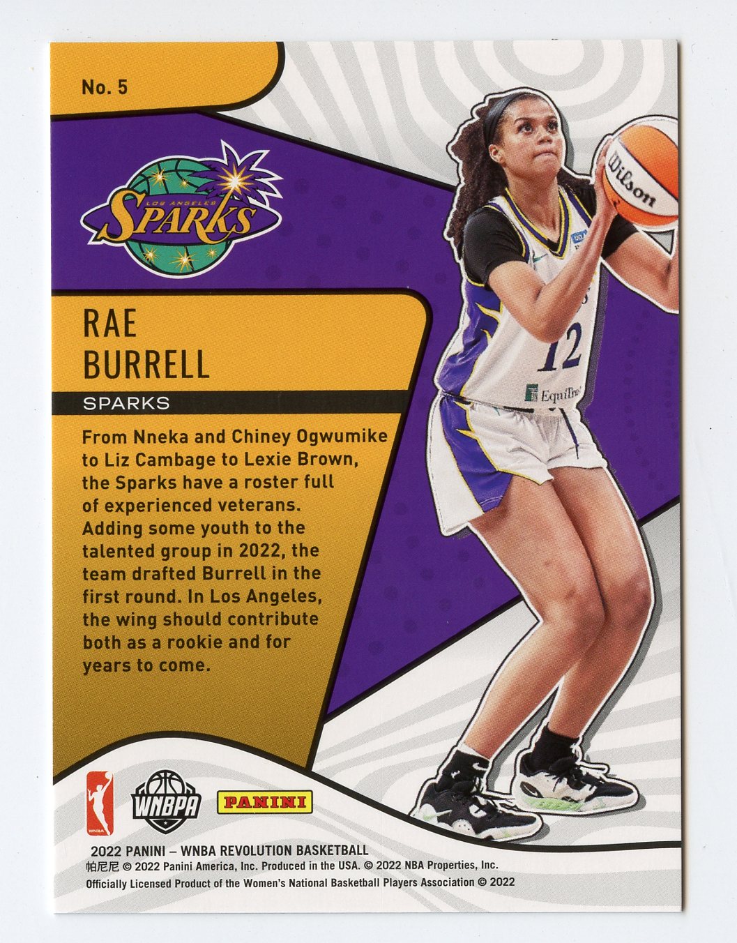 A327 RAE BURRELL 2022 REVOLUTION ROOKIE #5 SPARKS