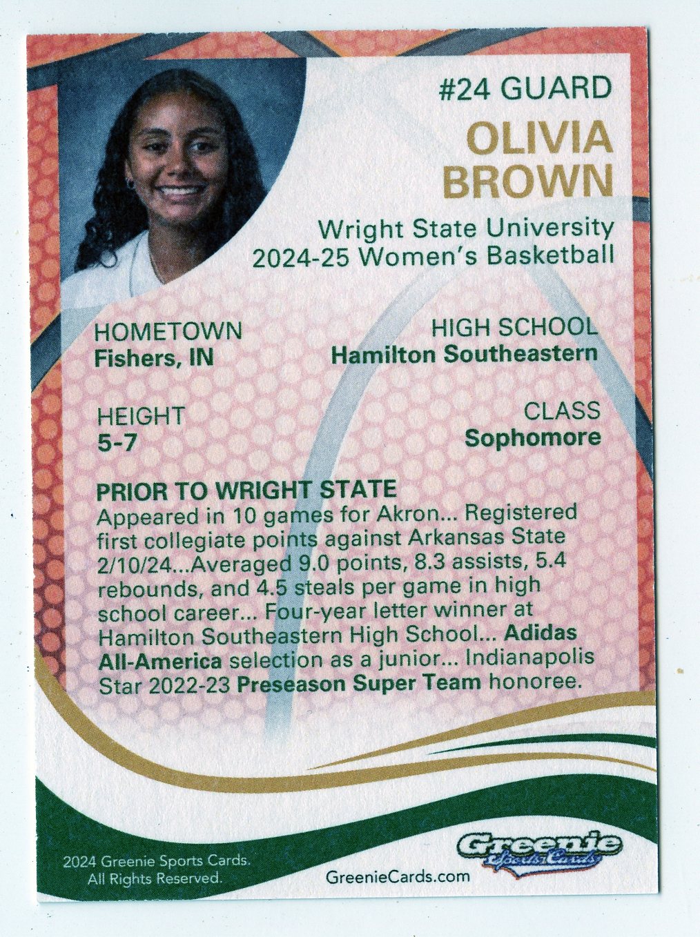 OLIVIA BROWN Certified Autograph Trading Card 2024 Greenie Sports Cards NIL Trading Card