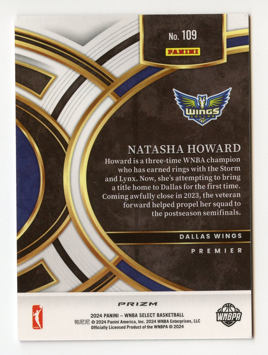 A296 NATASHA HOWARD 2024 SELECT WNBA PINK ICE REFRACTOR PREMIER #109 WINGS