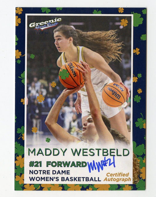 MADDY WESTBELD AUTO 2024 GREENIE SPORTS CARDS COA NIL /50 NOTRE DAME WBB