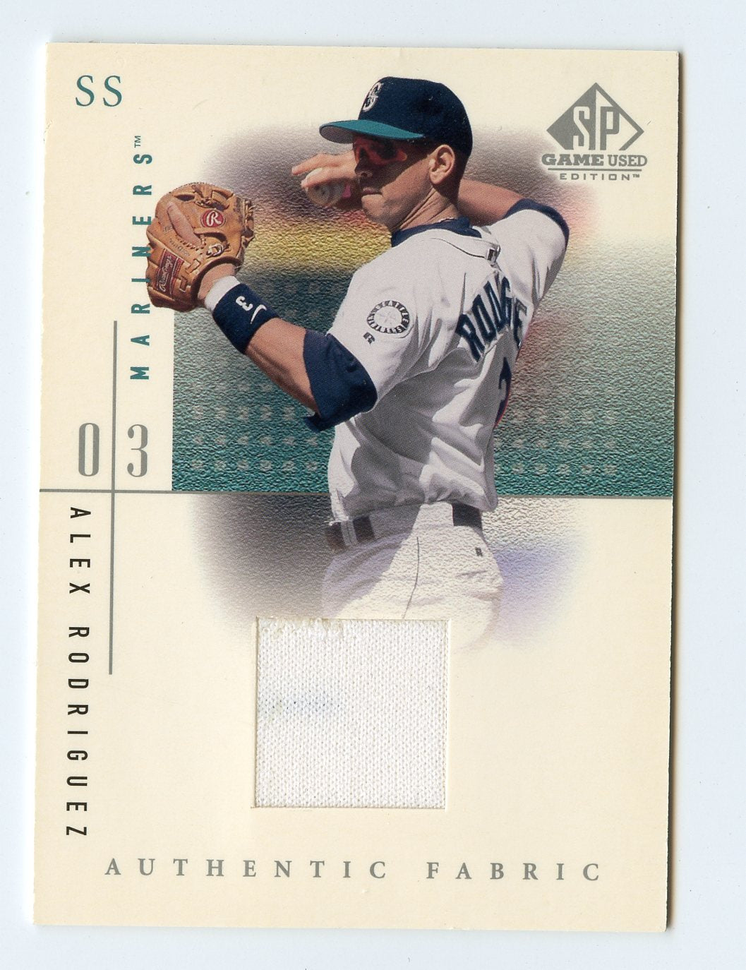 5A8 ALEX RODRIGUEZ GAME WORN JERSEY 2001 SP GAME USED FABRIC MARINERS