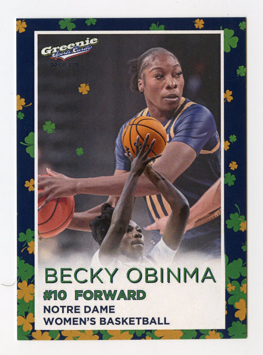 BECKY OBINMA 2024 GREENIE SPORTS CARDS NIL /175 NOTRE DAME WBB RARE SP