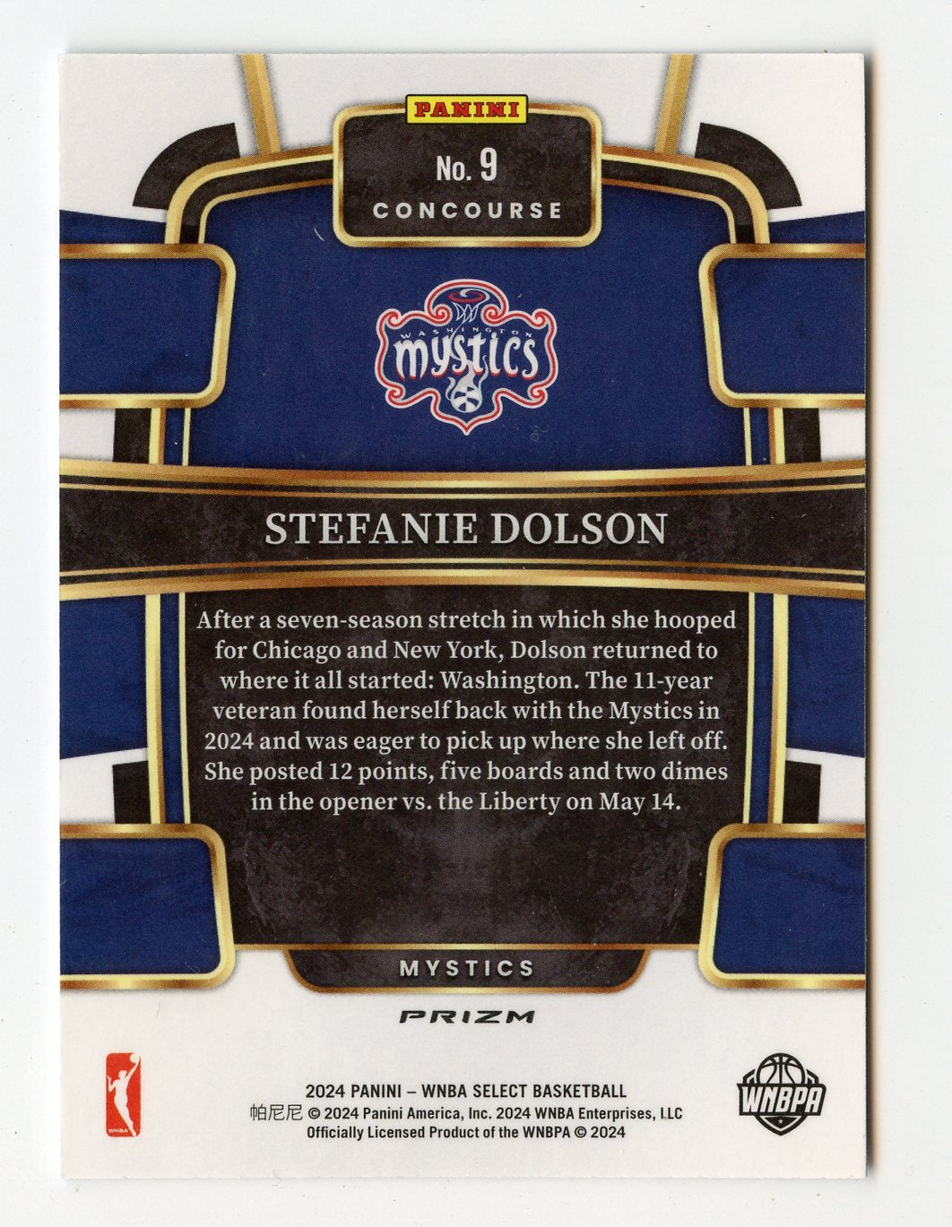 A332 STEFANIE DOLSON 2024 SELECT WNBA SILVER PRIZM CONCOURSE #9 MYSTICS