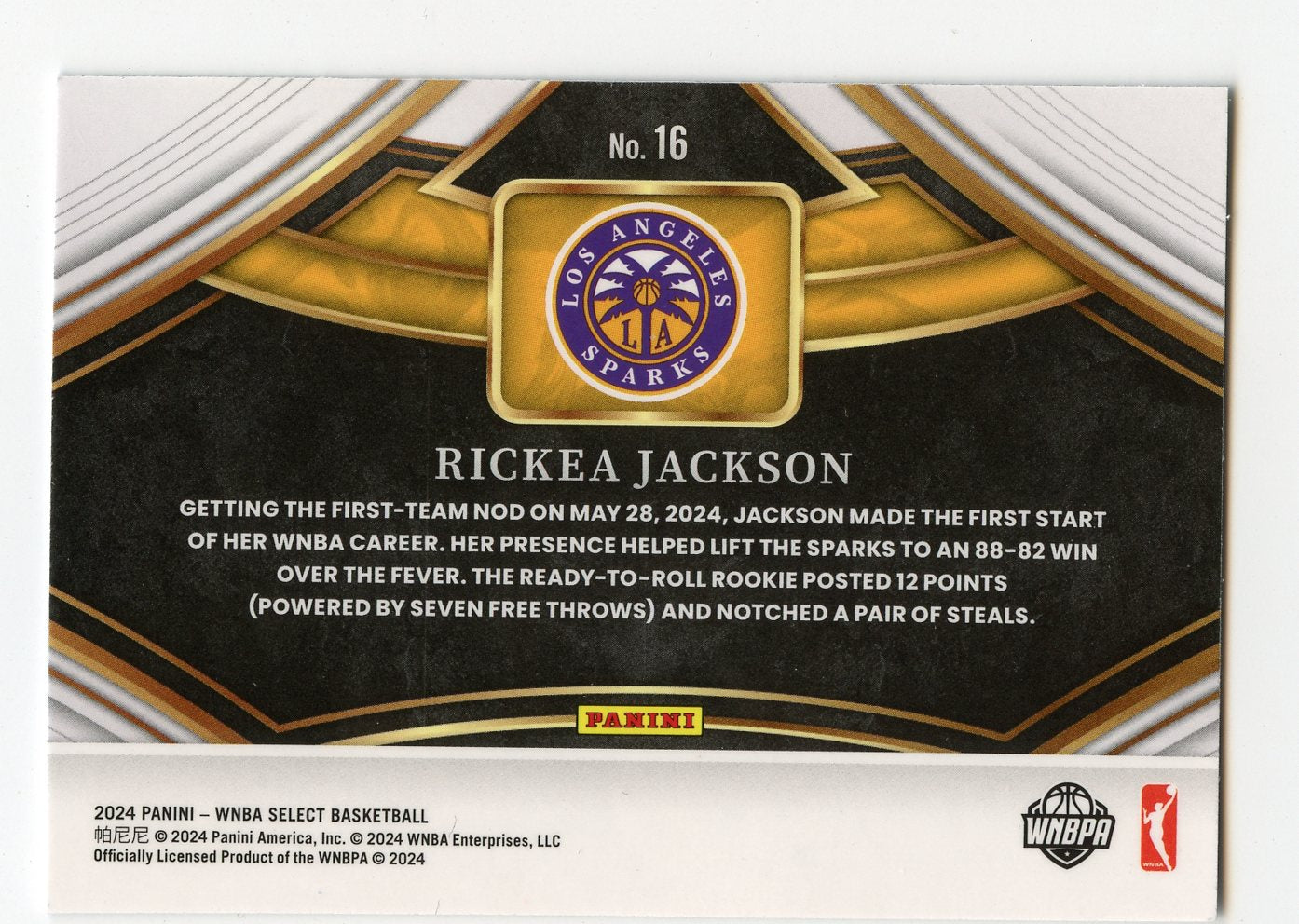 A336 RICKEA JACKSON RC 2024 SELECT WNBA SNAPSHOTS #16 SPARKS