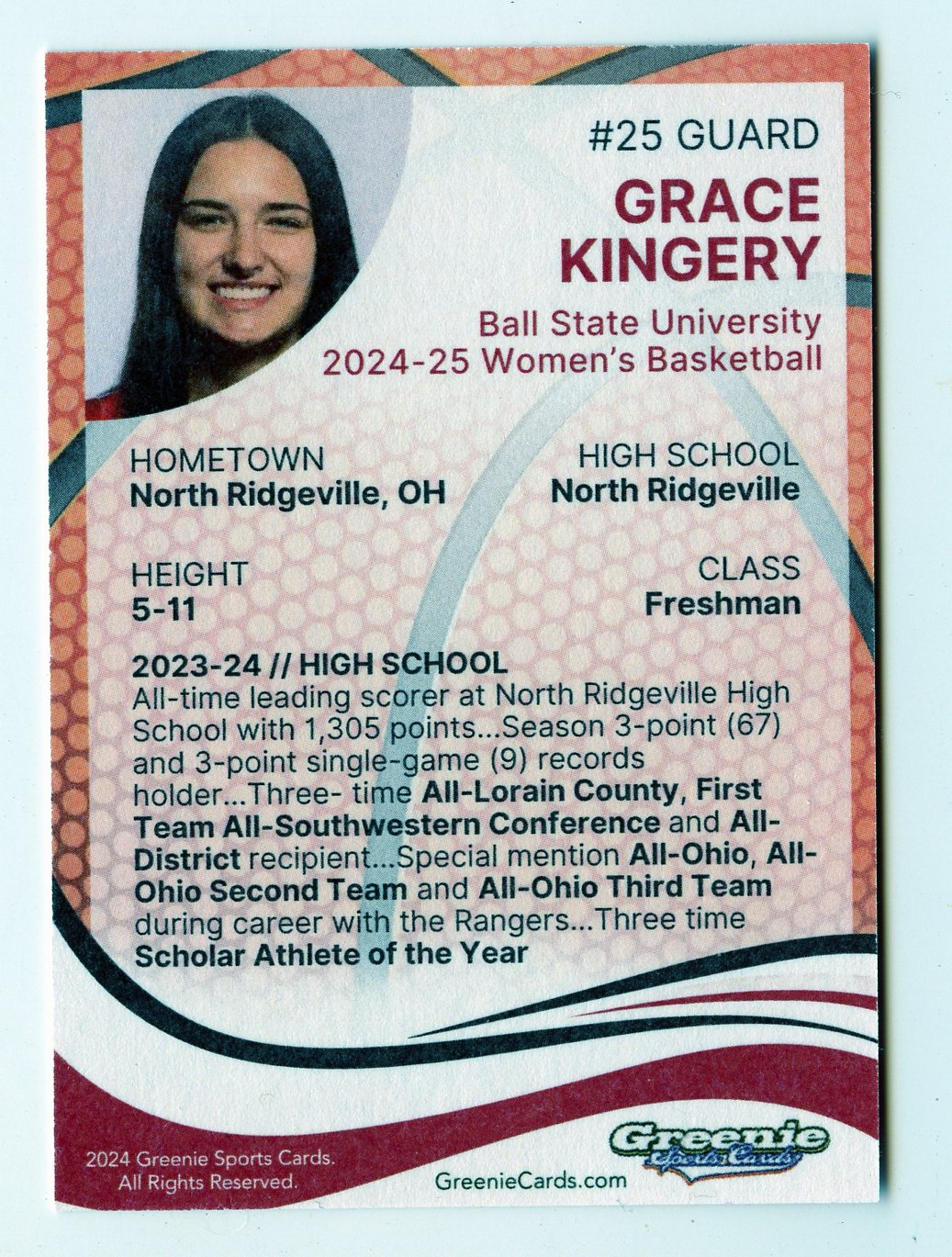 GRACE KINGERY Certified Autograph Trading Card 2024 Greenie Sports Cards NIL Trading Card