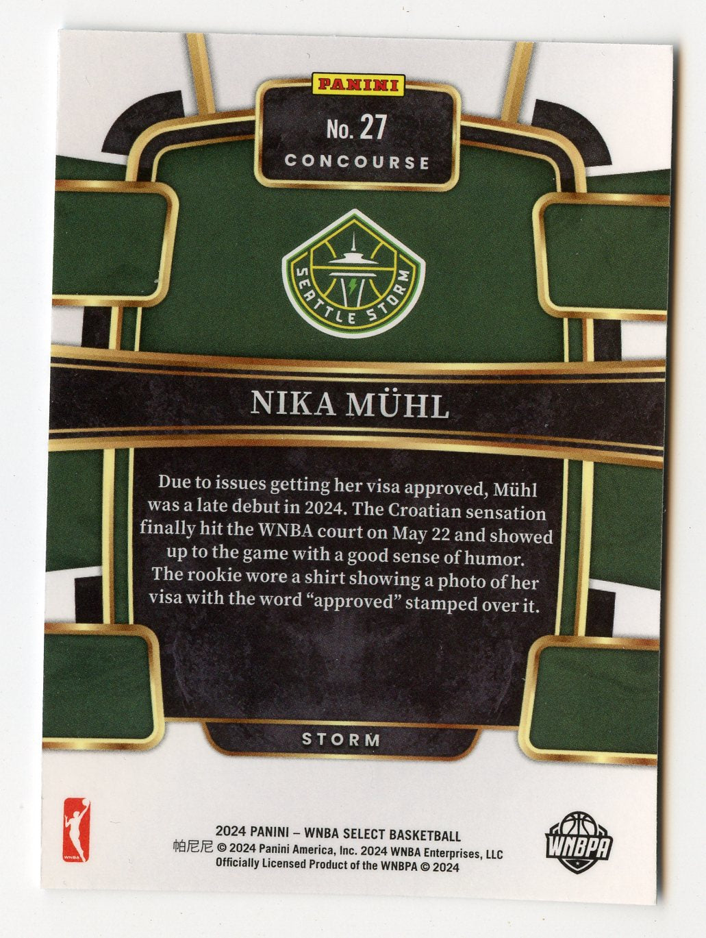 WNBA41 NIKA MUHL RC 2024 SELECT CONCOURSE #27 STORM