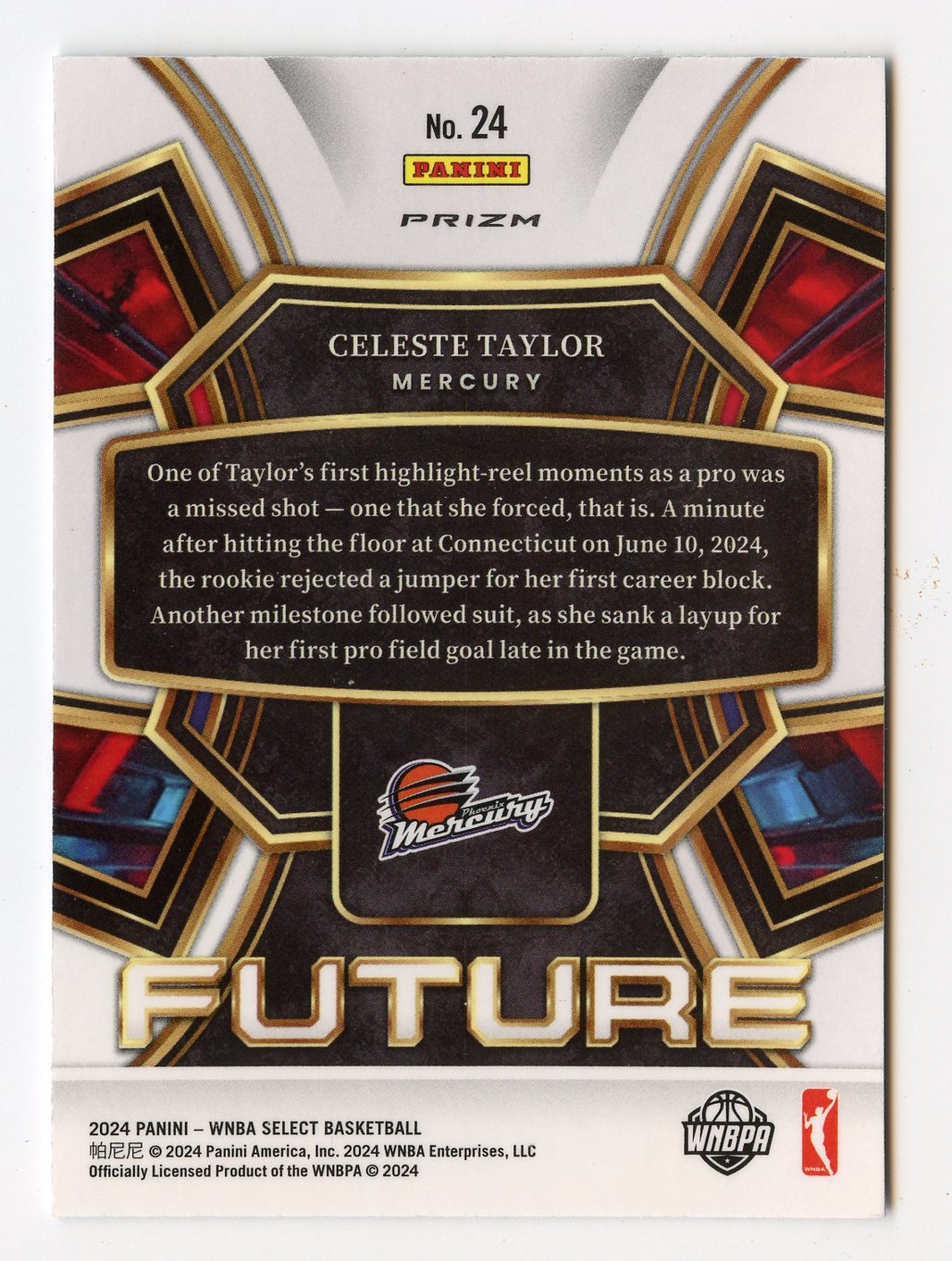 A295 CELESTE TAYLOR RC 2024 SELECT WNBA FLASH REFRACTOR FUTURE #24 MERCURY