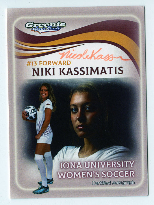 NICOLE KASSIMATIS Certified Autograph Trading Card 2025 Greenie Sports Cards NIL Trading Card