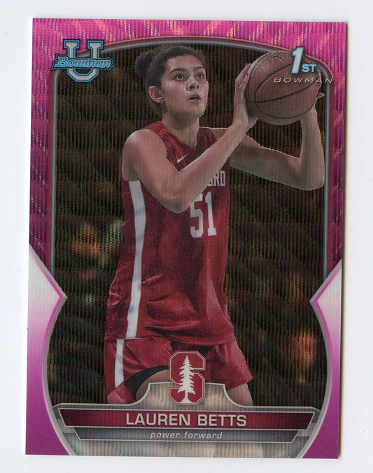 WNBA16 LAUREN BETTS 2023 BOWMAN CHROME UNIVERSITY 1ST PINK WAVE REFRACTOR 10/125 #49