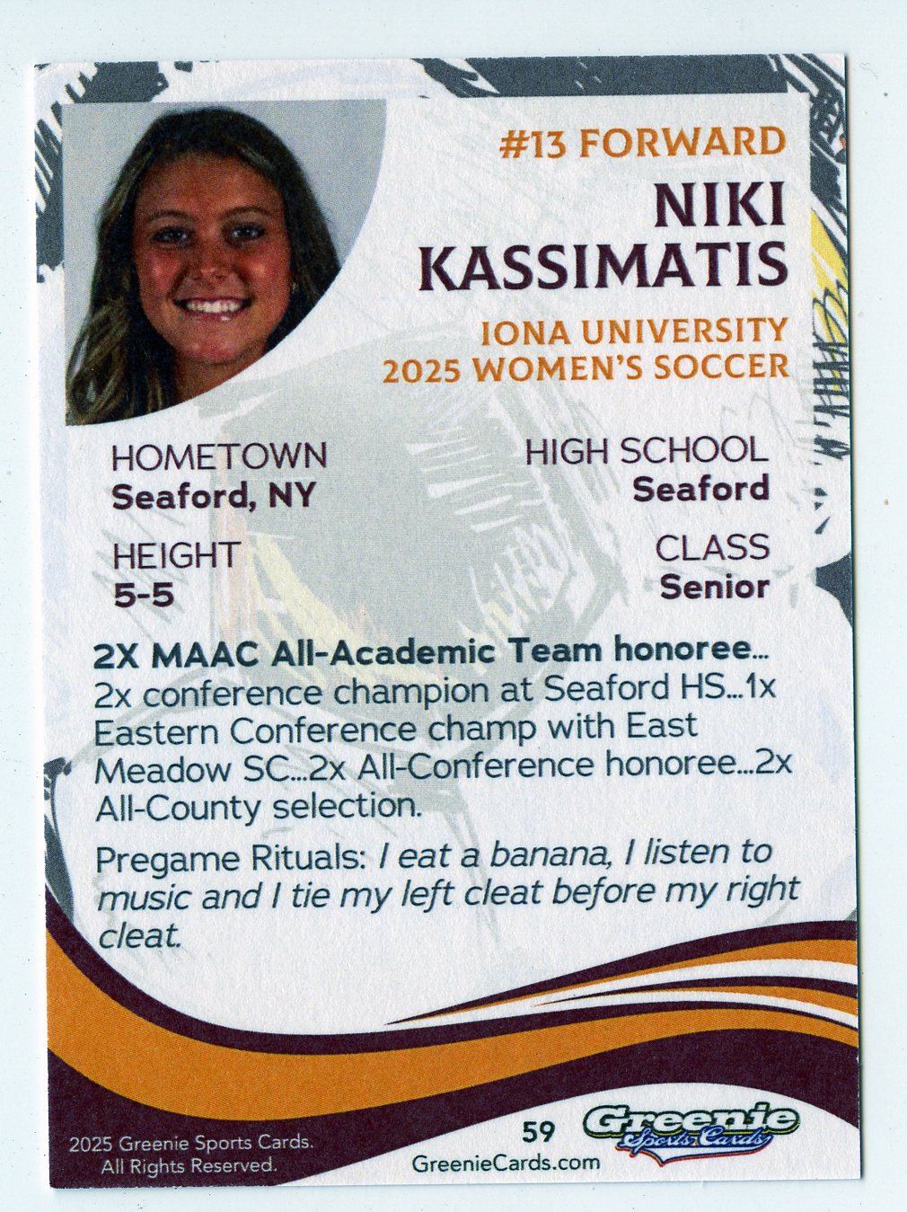 NICOLE KASSIMATIS Certified Autograph Trading Card 2025 Greenie Sports Cards NIL Trading Card