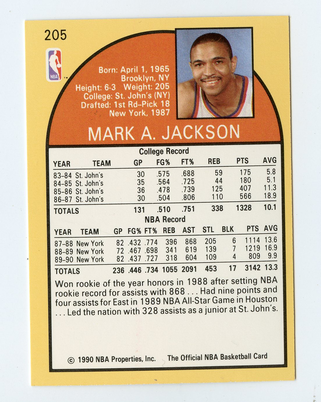 MARK JACKSON 1990 HOOPS #205 WITH THE MENENDEZ BROTHERS - NEW YORK KNICKS