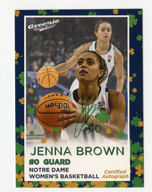 JENNA BROWN AUTO 2024 GREENIE SPORTS CARDS COA NIL /50 NOTRE DAME WBB