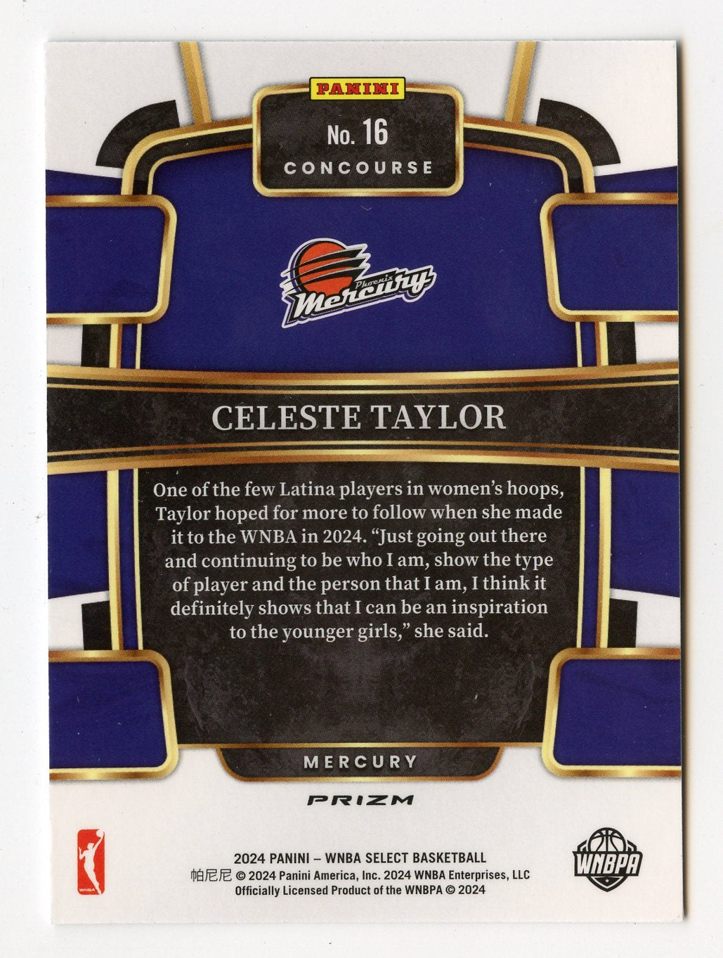 A293 CELESTE TAYLOR RC 2024 SELECT WNBA FLASH REFRACTOR #16 MERCURY