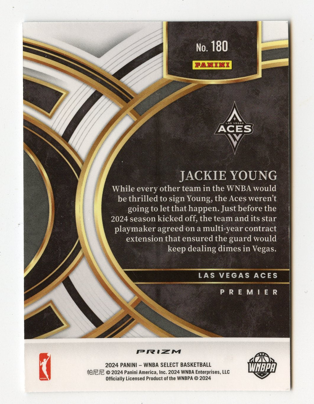 A330 JACKIE YOUNG 2024 SELECT WNBA SILVER PRIZM PREMIER #180 ACES