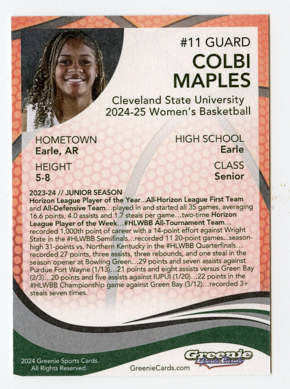 COLBI MAPLES Certified Autograph Trading Card 2024 Greenie Sports Cards NIL Trading Card