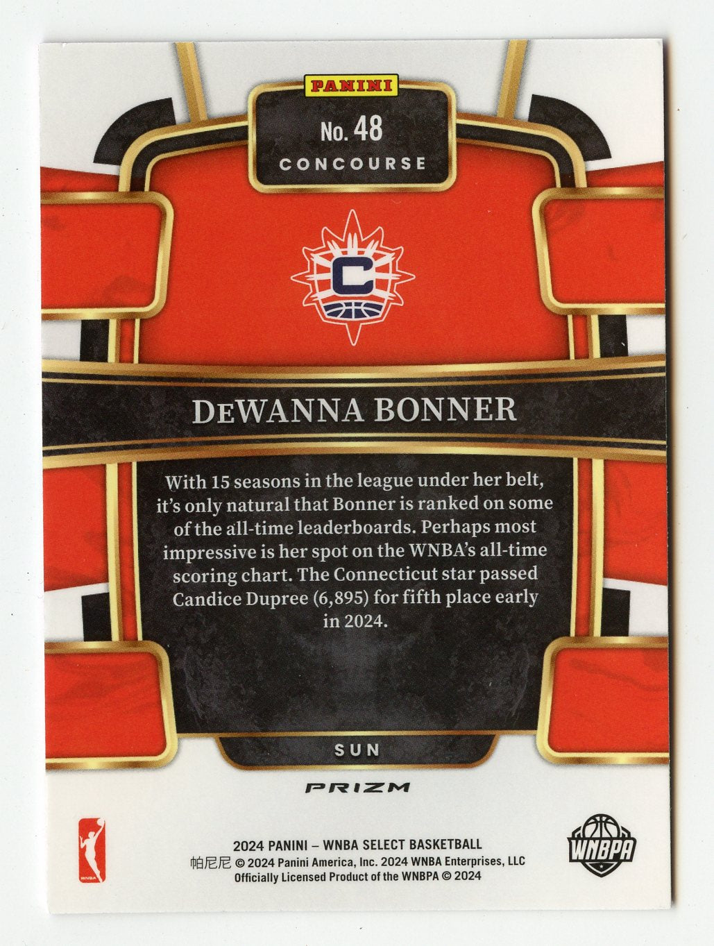 A299 DEWANNA BONNER 2024 SELECT PINK ICE REFRACTOR CONCOURSE #48 SUN