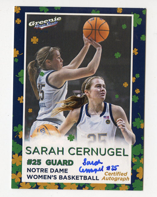 SARAH CERNUGEL AUTO 2024 GREENIE SPORTS CARDS COA NIL /50 NOTRE DAME WBB