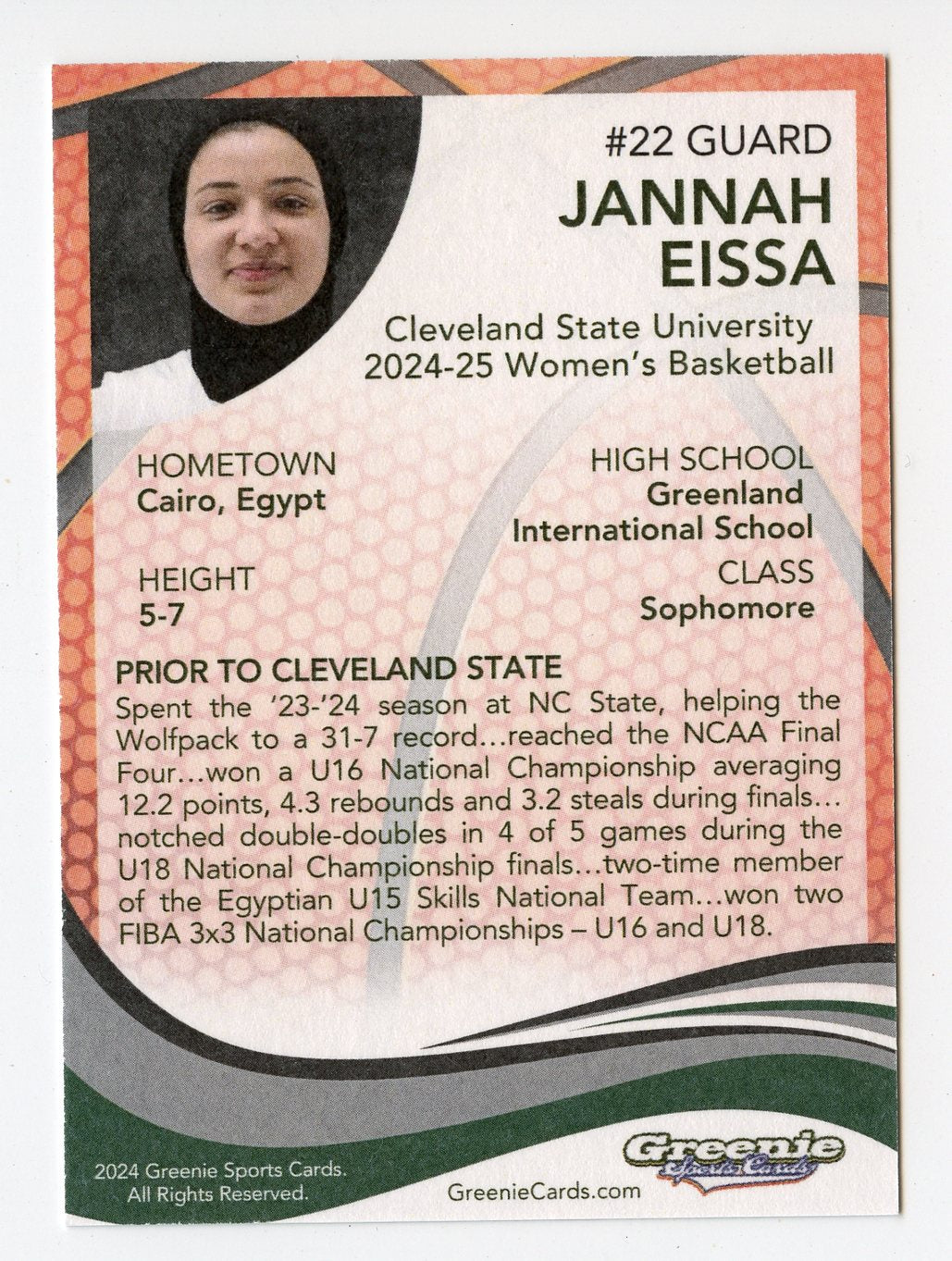 JANNAH EISSA Certified Autograph Trading Card 2024 Greenie Sports Cards NIL Trading Card