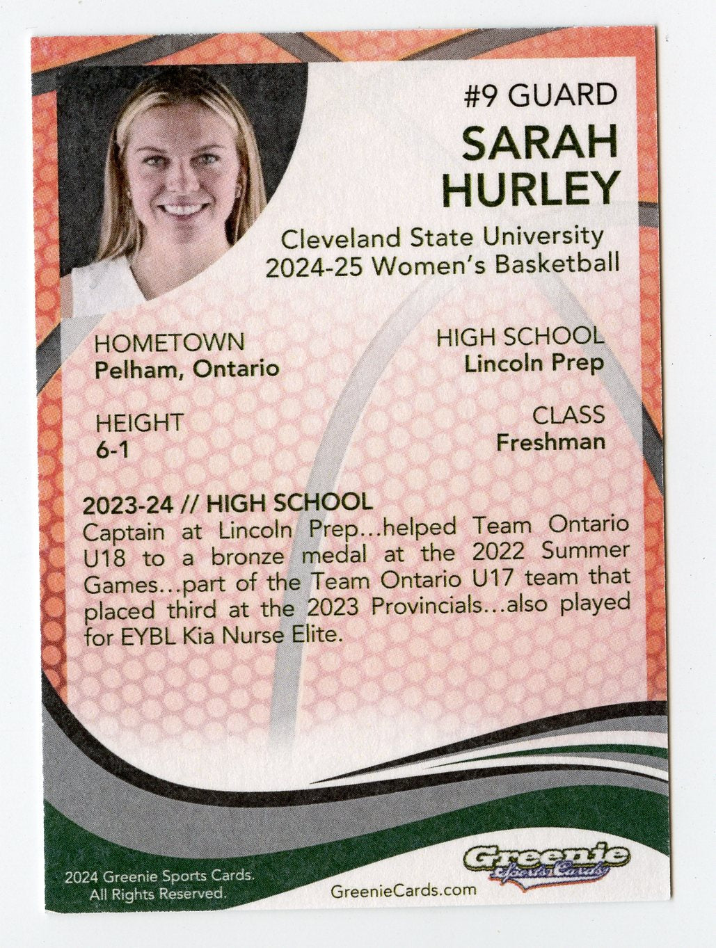 SARAH HURLEY Certified Autograph Trading Card 2024 Greenie Sports Cards NIL Trading Card