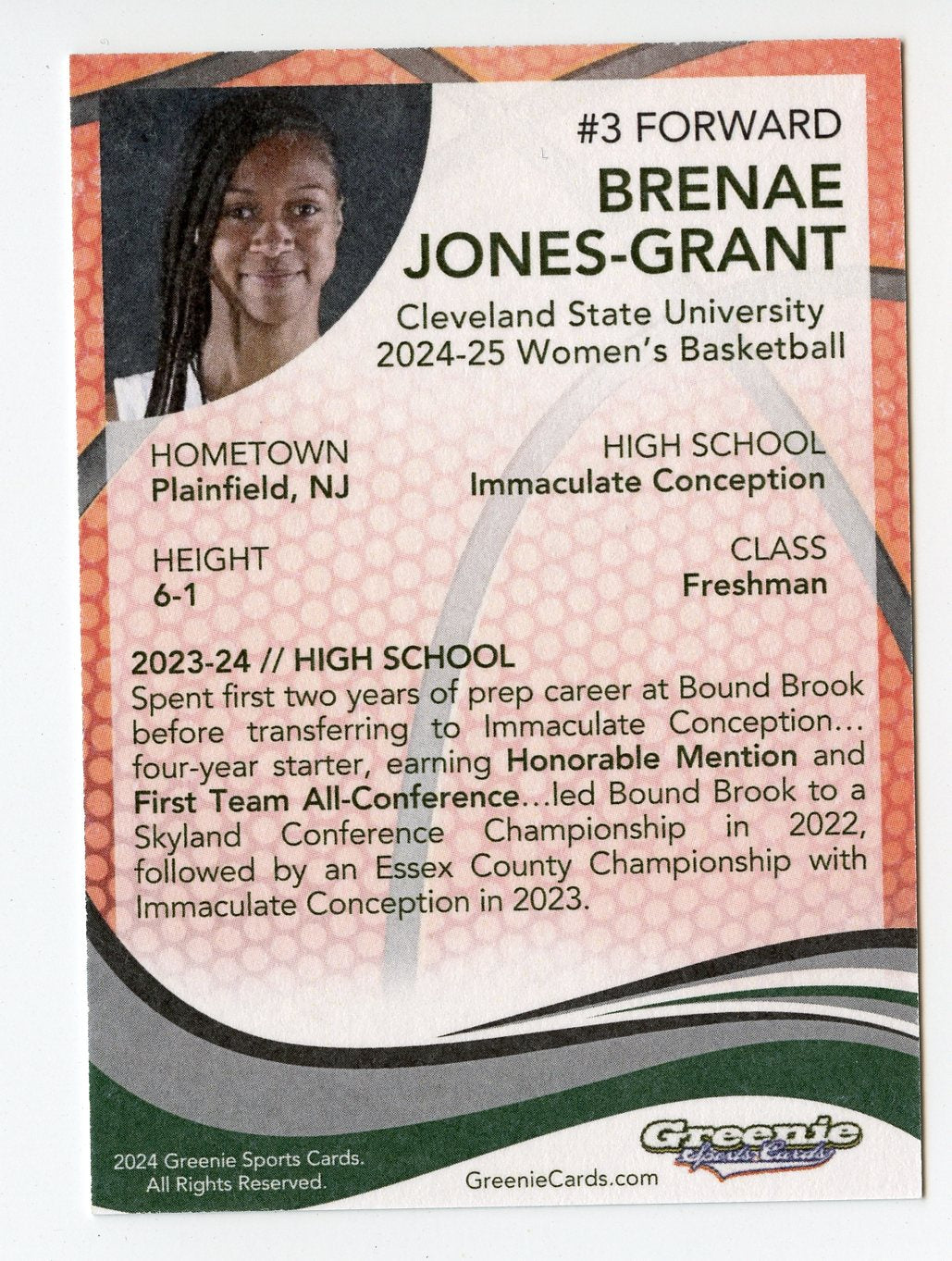 BRENAE JONES-GRANT Certified Autograph Trading Card 2024 Greenie Sports Cards NIL Trading Card