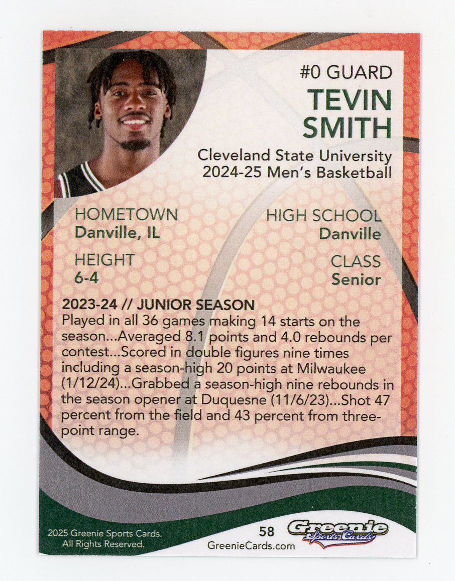 TEVIN SMITH Certified Autograph Trading Card 2025 Greenie Sports Cards NIL Trading Card